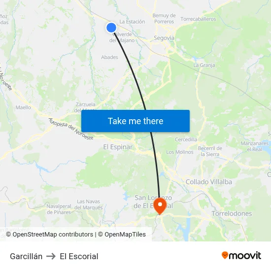 Garcillán to El Escorial map