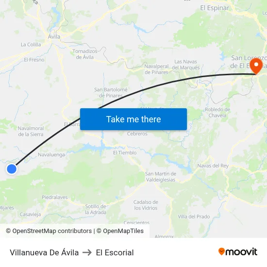 Villanueva De Ávila to El Escorial map