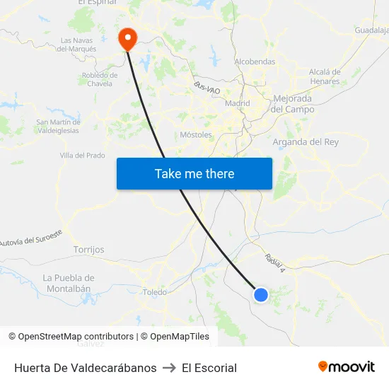 Huerta De Valdecarábanos to El Escorial map