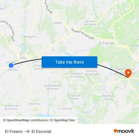 El Fresno to El Escorial map