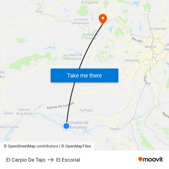 El Carpio De Tajo to El Escorial map
