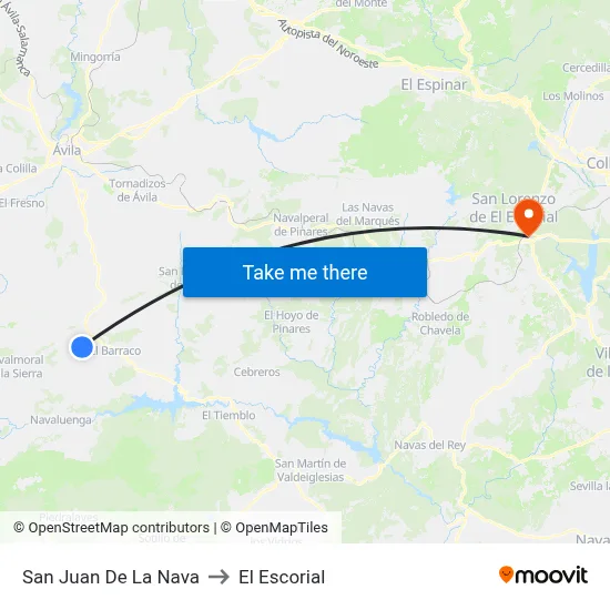 San Juan De La Nava to El Escorial map