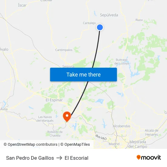 San Pedro De Gaíllos to El Escorial map