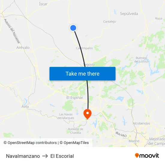 Navalmanzano to El Escorial map