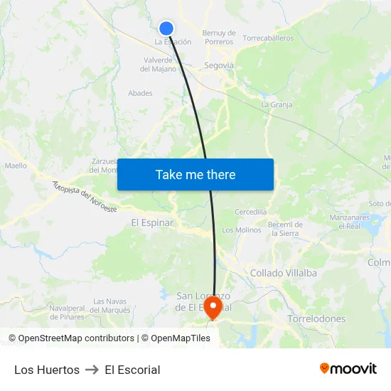 Los Huertos to El Escorial map