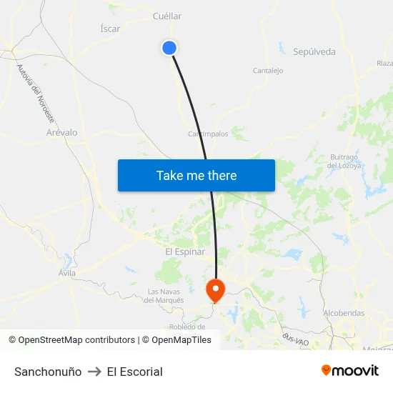 Sanchonuño to El Escorial map