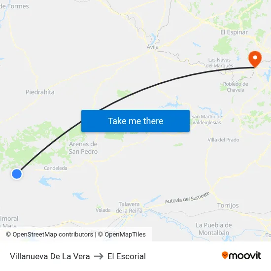 Villanueva De La Vera to El Escorial map