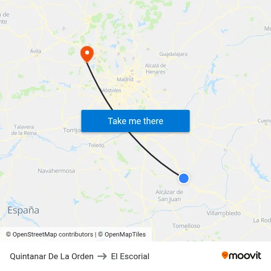 Quintanar De La Orden to El Escorial map