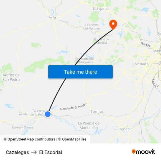 Cazalegas to El Escorial map