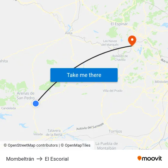 Mombeltrán to El Escorial map
