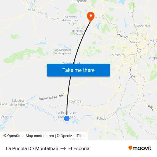La Puebla De Montalbán to El Escorial map