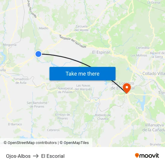 Ojos-Albos to El Escorial map