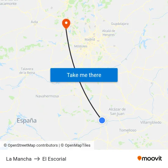 La Mancha to El Escorial map
