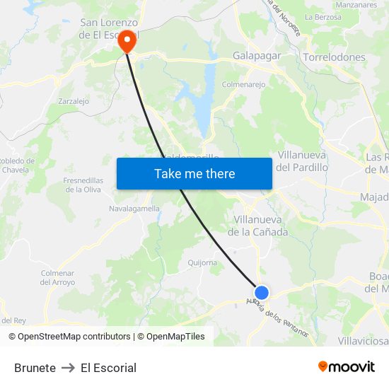 Brunete to El Escorial map