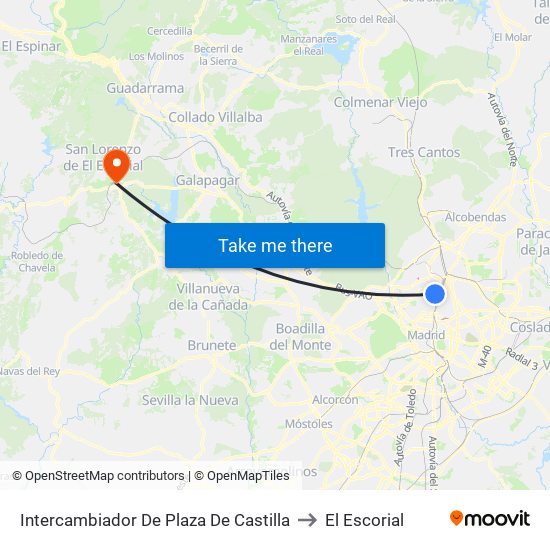Intercambiador De Plaza De Castilla to El Escorial map