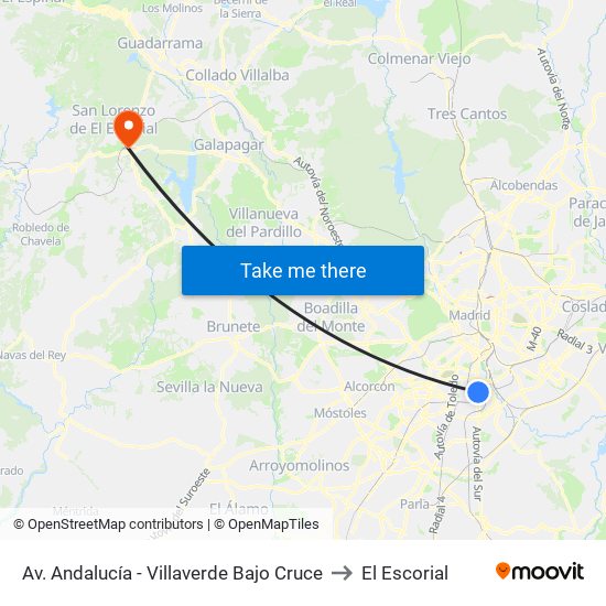 Av. Andalucía - Villaverde Bajo Cruce to El Escorial map