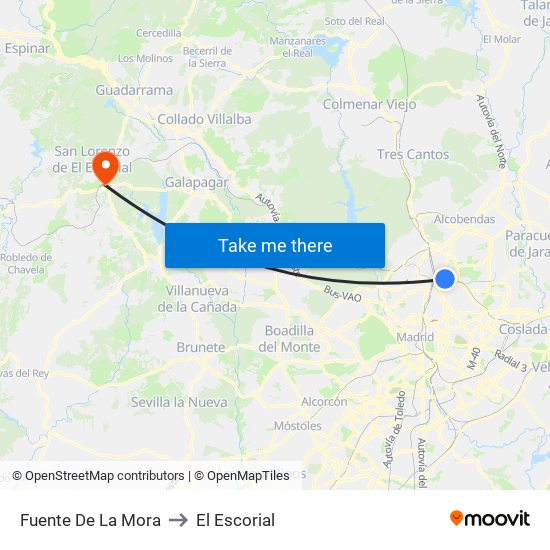 Fuente De La Mora to El Escorial map