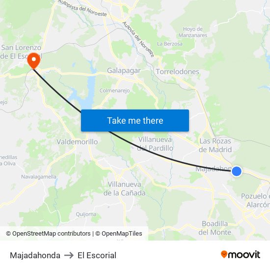 Majadahonda to El Escorial map