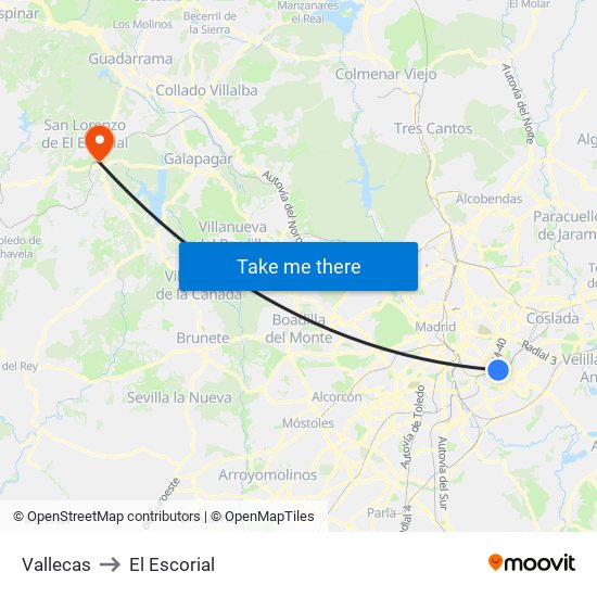 Vallecas to El Escorial map