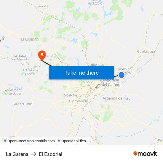 La Garena to El Escorial map