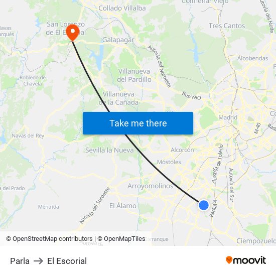 Parla to El Escorial map