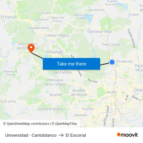 Universidad - Cantoblanco to El Escorial map