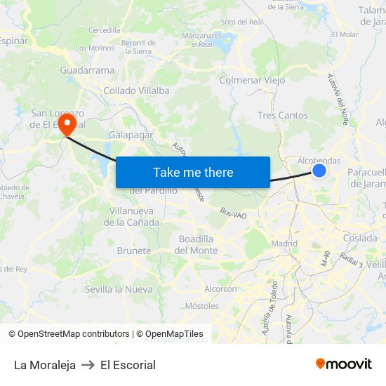 La Moraleja to El Escorial map