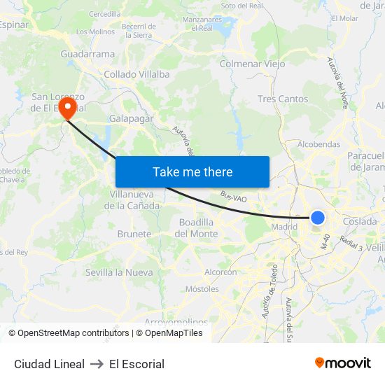 Ciudad Lineal to El Escorial map