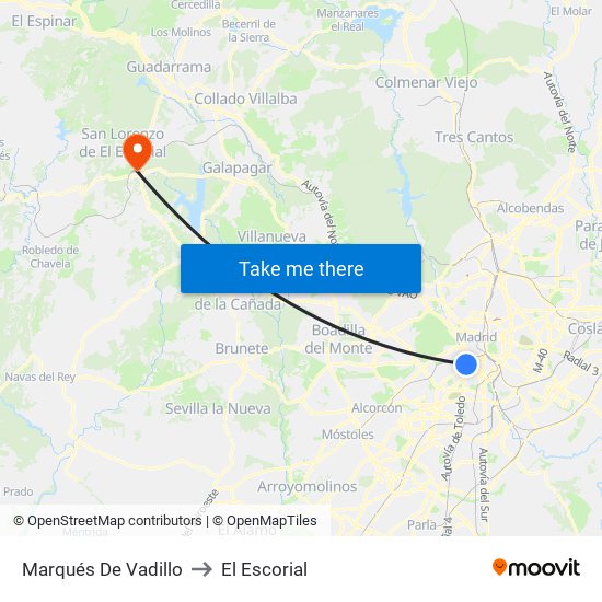 Marqués De Vadillo to El Escorial map
