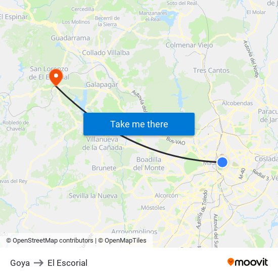 Goya to El Escorial map