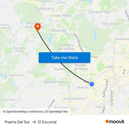 Puerta Del Sur to El Escorial map