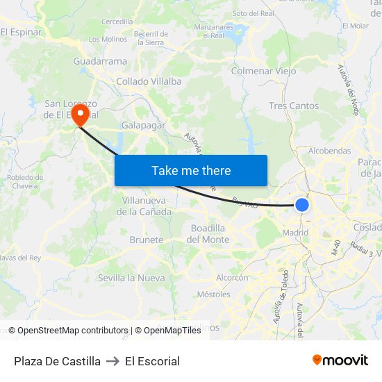 Plaza De Castilla to El Escorial map