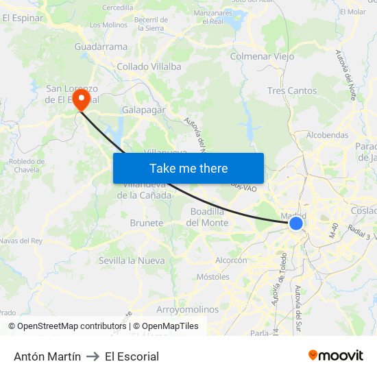 Antón Martín to El Escorial map