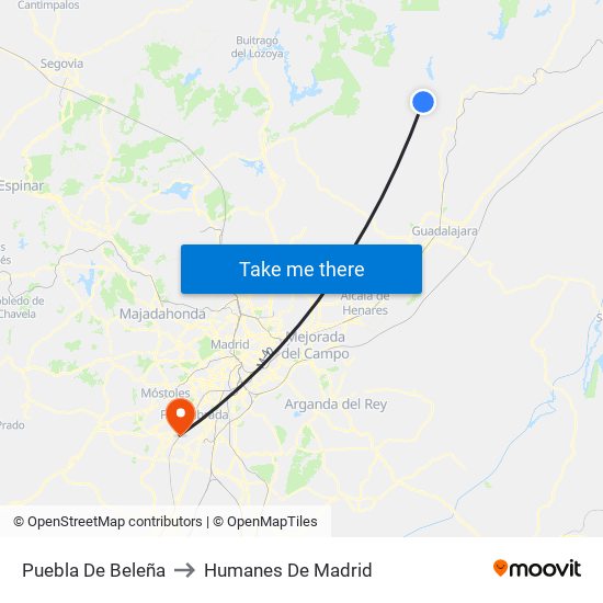 Puebla De Beleña to Humanes De Madrid map