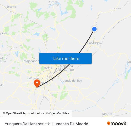 Yunquera De Henares to Humanes De Madrid map