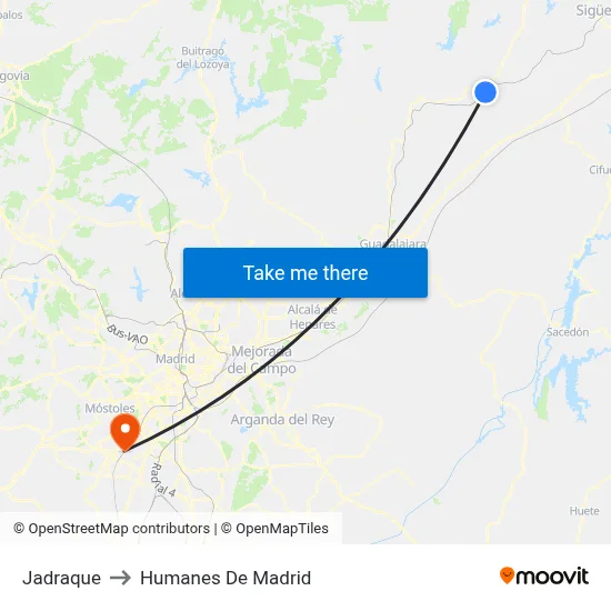 Jadraque to Humanes De Madrid map