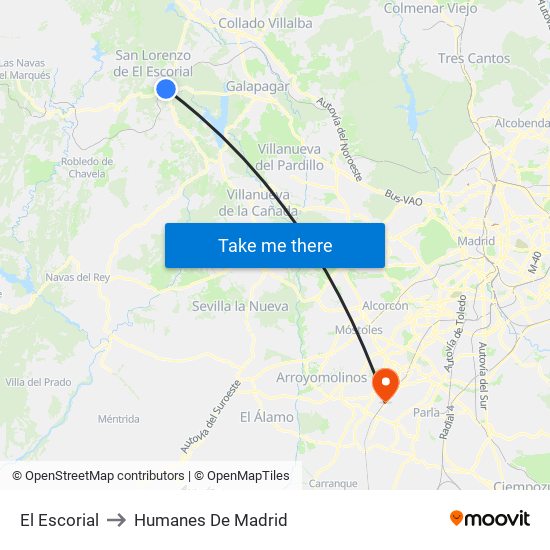 El Escorial to Humanes De Madrid map