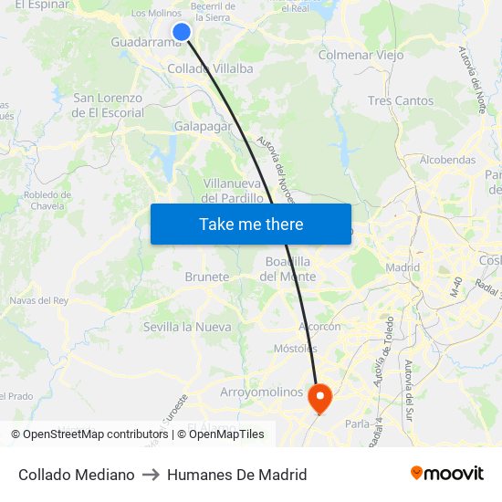 Collado Mediano to Humanes De Madrid map