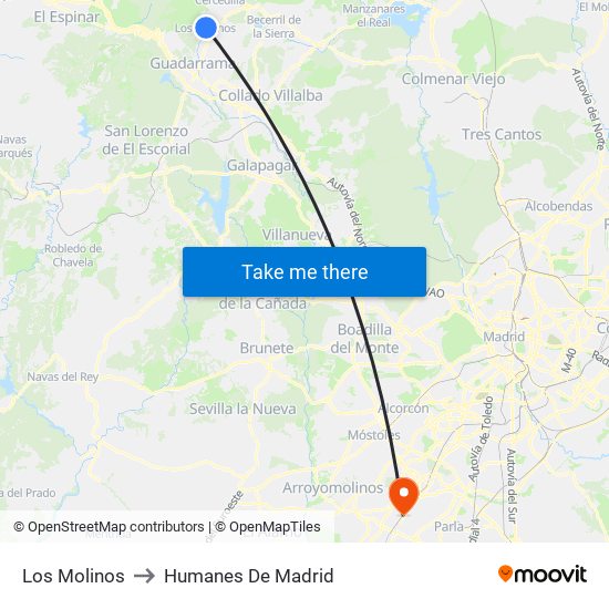 Los Molinos to Humanes De Madrid map