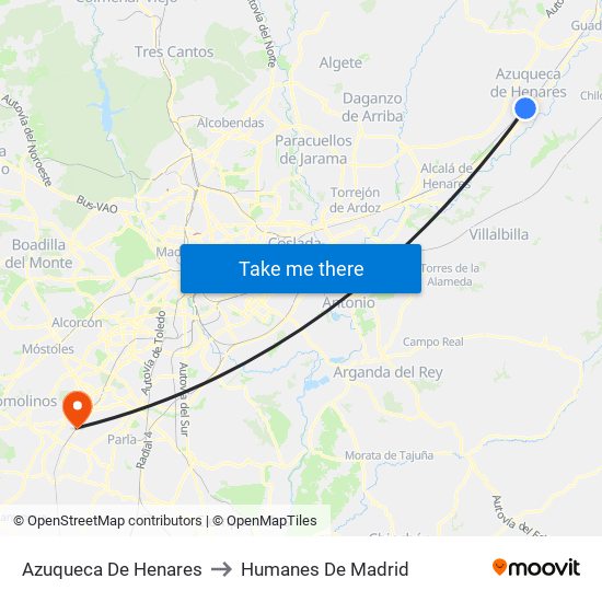 Azuqueca De Henares to Humanes De Madrid map