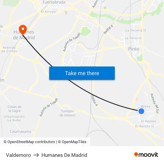Valdemoro to Humanes De Madrid map