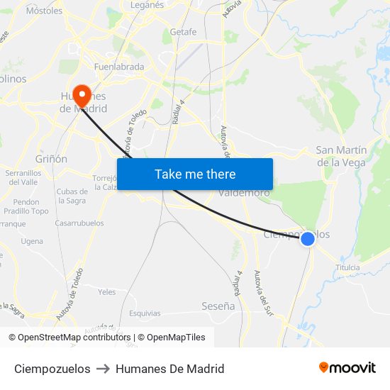 Ciempozuelos to Humanes De Madrid map