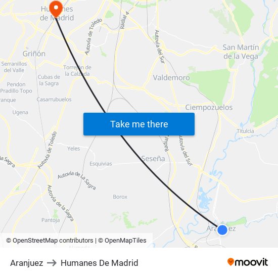 Aranjuez to Humanes De Madrid map