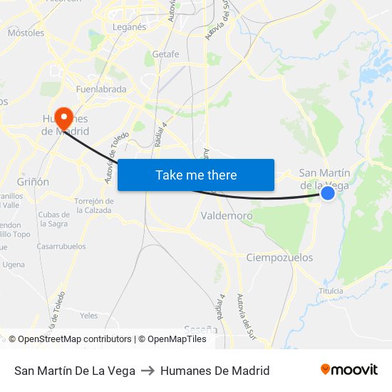 San Martín De La Vega to Humanes De Madrid map