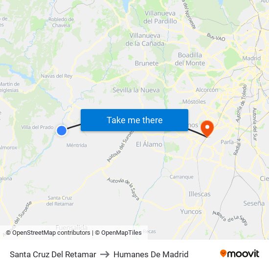 Santa Cruz Del Retamar to Humanes De Madrid map