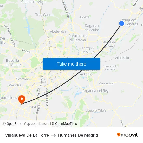 Villanueva De La Torre to Humanes De Madrid map