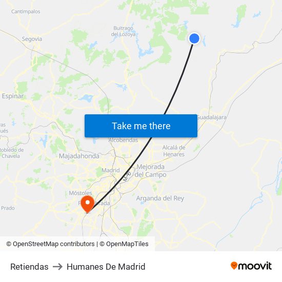 Retiendas to Humanes De Madrid map