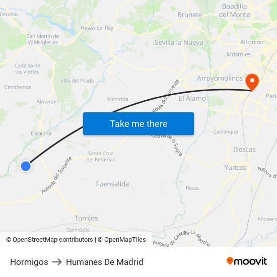 Hormigos to Humanes De Madrid map