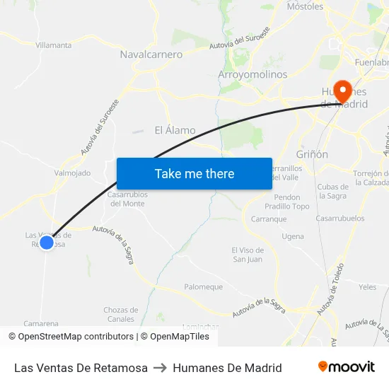 Las Ventas De Retamosa to Humanes De Madrid map