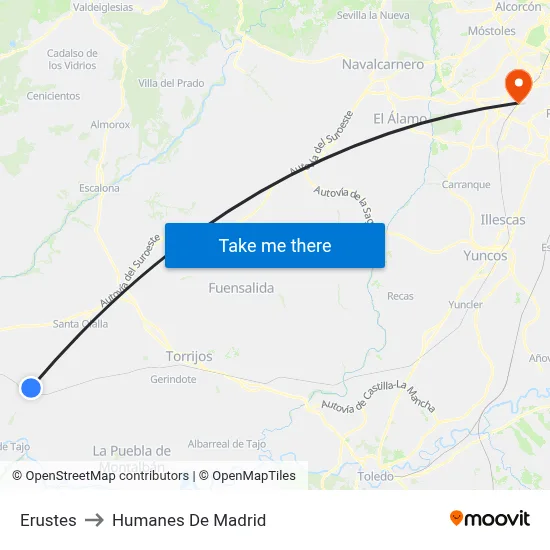 Erustes to Humanes De Madrid map